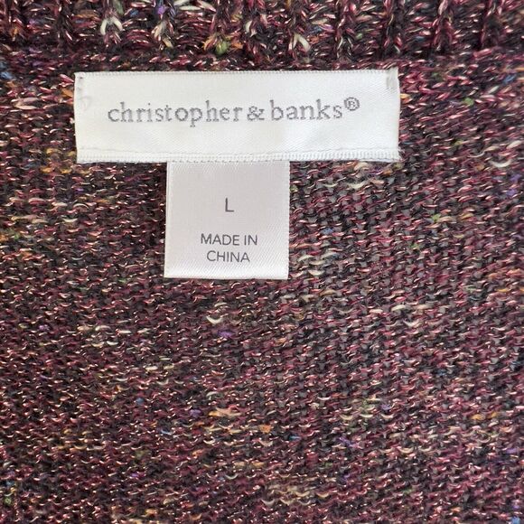 CHRISTOPHER & BANKS Cardigan Women's Burgundy Open Front Multicolor Knit Sz L - Picture 4 of 6